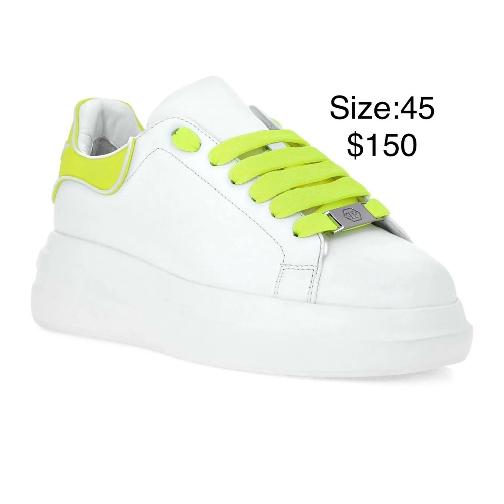 Philipp Plein White and Neon Green Sneakers